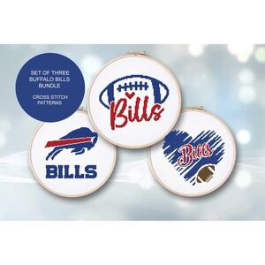 SET of THREE Buffalo Bills Football Counted Cross Stitch Pattern Leaflet Chart